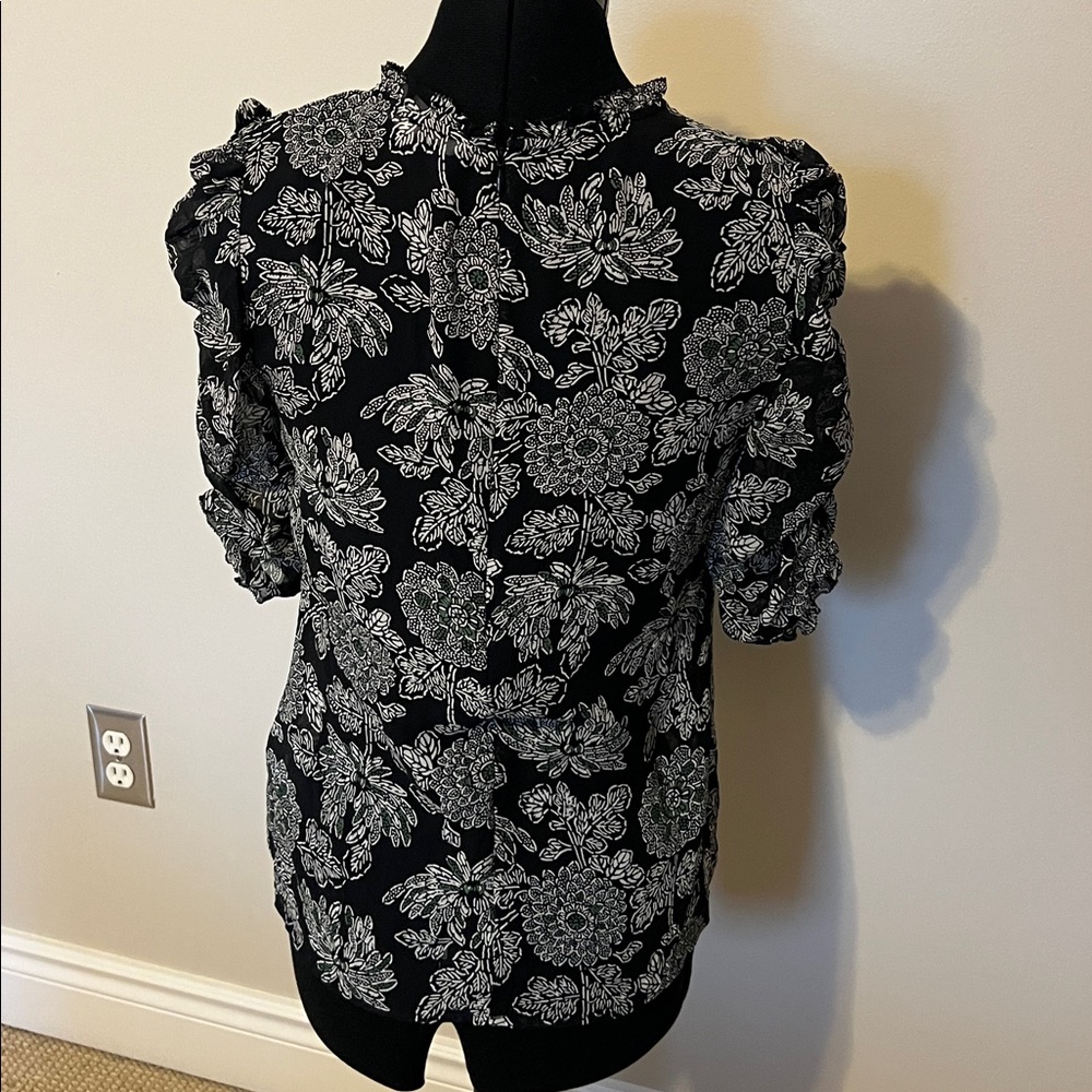 VERONICA BEARD Natuka Floral Print Sheer Ruffle Silk Blouse - Picture 8 of 12